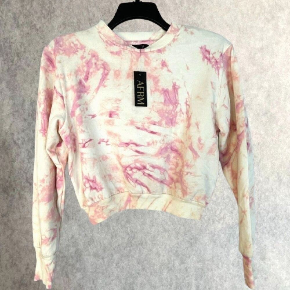 AFRM Fossi Pink Cropped Sweatshirt Womens Small Boxy Relaxed Fit Pullover NEW!